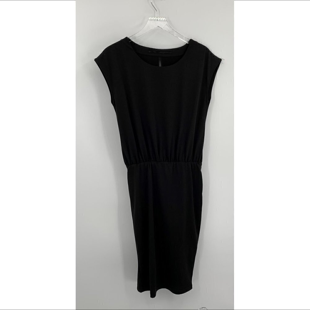 Just Female black jersey knit dress keyhole back stretch midi sleeveless Medium